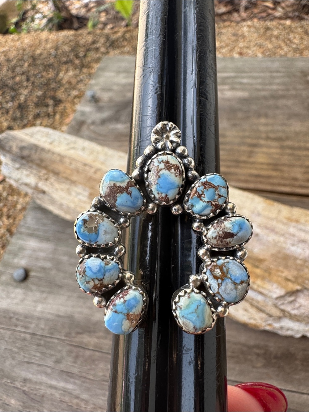 Southwest Sterling SIlver Naja Ring with Turquoise - Picture 5 of 5
